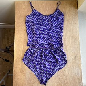 100% Silk Purple KSU K-State Vintage High Waist Cami Lingerie Set Small S Gift